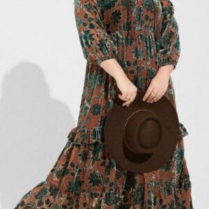 Torrid Velvet Burnout Ruffle Dress, Green/Tan, Size 3 (3X, 22/24)